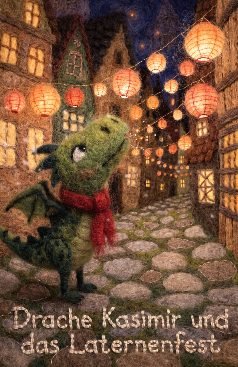 Illustration zur Gute-Nacht-Geschichte „Drache Kasimir und das Laternenfest“