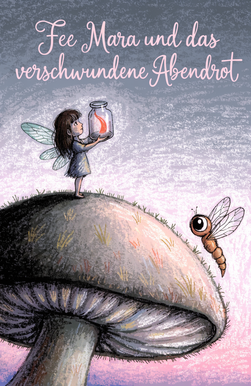 Illustration zur Gute-Nacht-Geschichte „Fee Mara und das verschwundene Abendrot“
