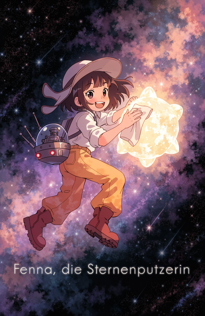 Illustration zur Gute-Nacht-Geschichte „Fenna, die Sternenputzerin“