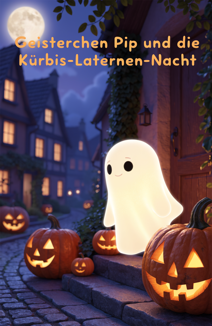 Illustration zur Gute-Nacht-Geschichte „Geisterchen Pip und die Kürbis-Laternen-Nacht“