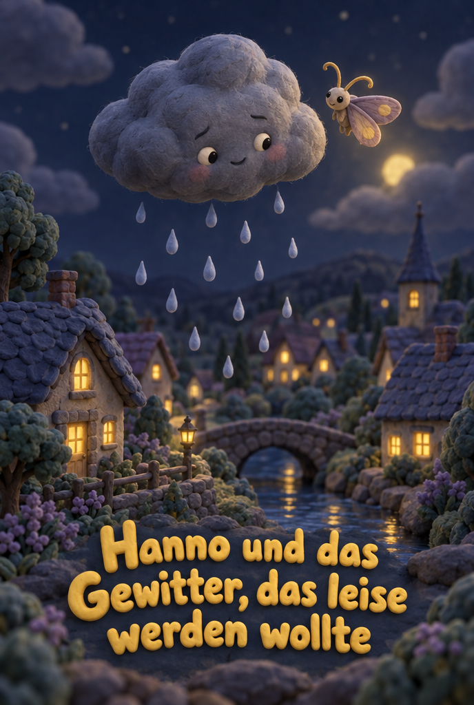 Illustration zur Gute-Nacht-Geschichte „Hanno und das Gewitter, das leise werden wollte“