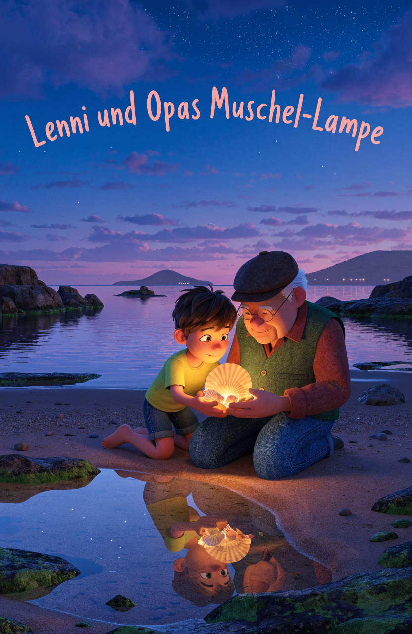 Illustration zur Gute-Nacht-Geschichte „Lenni und Opas Muschel-Lampe“