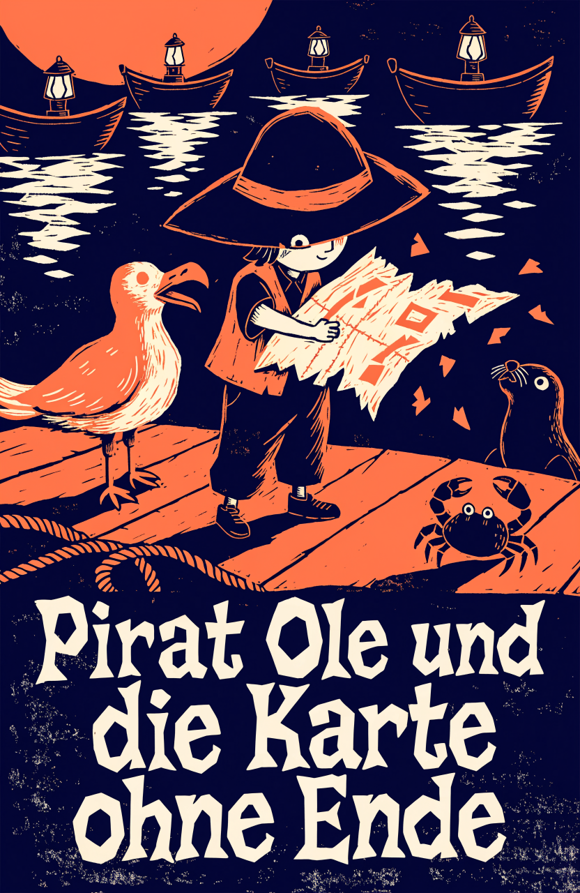 Illustration zur Gute-Nacht-Geschichte „Pirat Ole und die Karte ohne Ende“